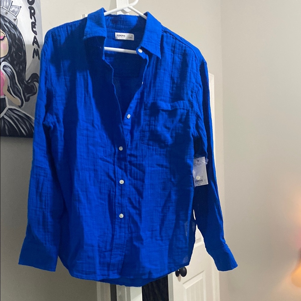 Vibrant Blue Button-Up Shirt